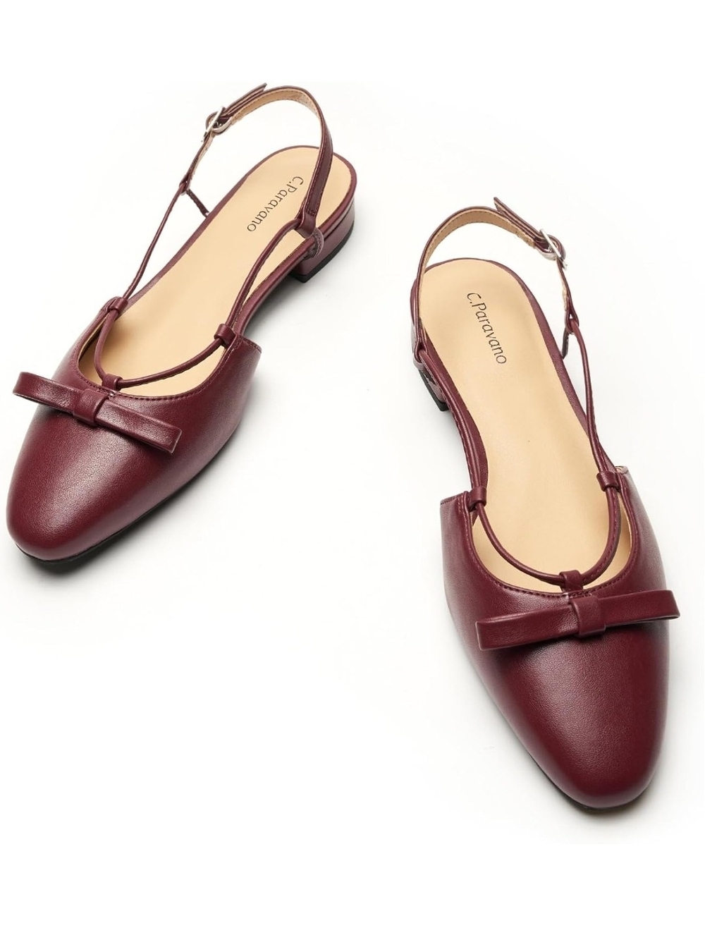 C. Paravano Burgundy Slingback Bow Flats